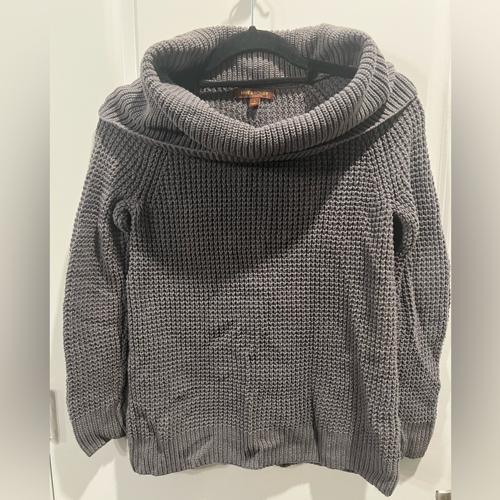 Hive & Honey Gray Knit Cowl Neck Sweater